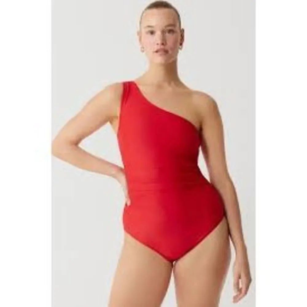 J. Crew Plus Size 24 One Shoulder Swimsuit Bright Red Slimming Cinch Sides NWT
